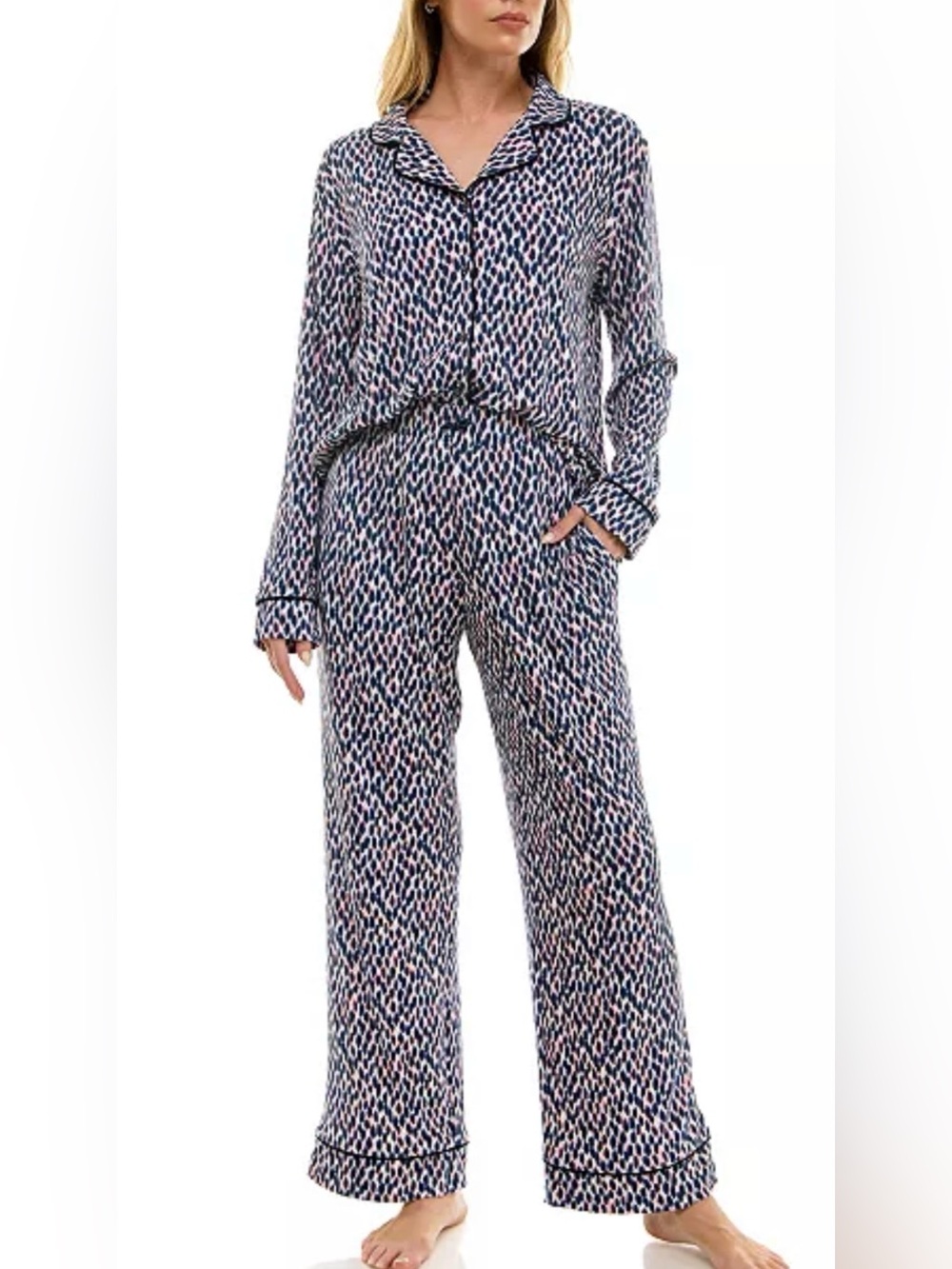 Roudelain Women's 2-Piece Long Sleeve Top and Printed Pajama Set size Large